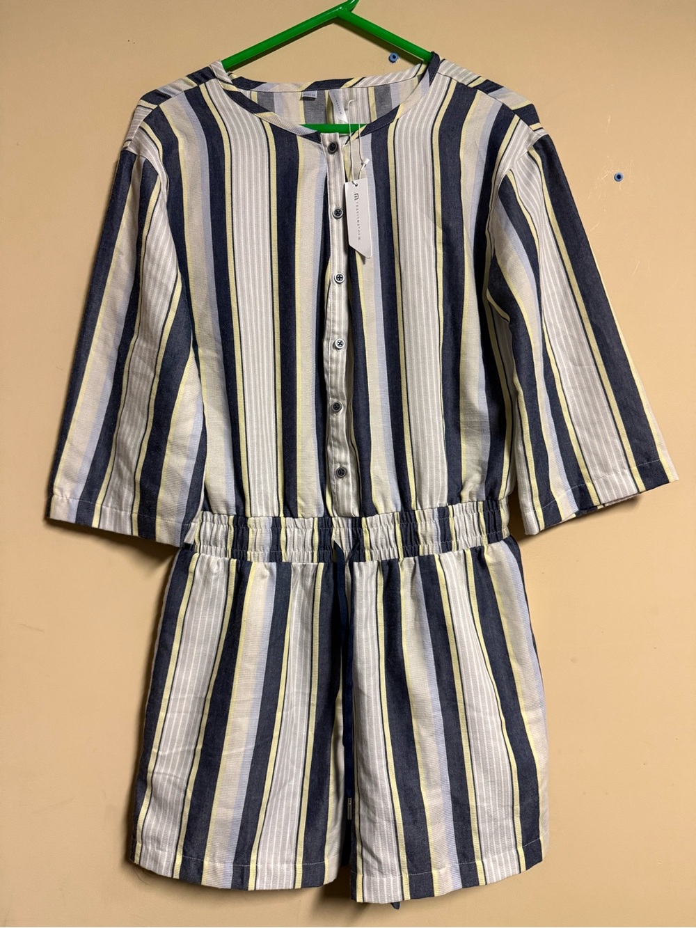 NWT Travis Matthew’s Striped Romper with Yellow Accent 
Size Medium